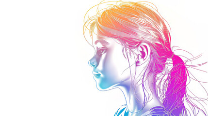 Colorful outline of a young girl on a white backdrop. Design for an idea