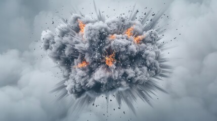 Flying fire explosion particles with grey smoke, creating a dynamic ash burst motion wallpaper