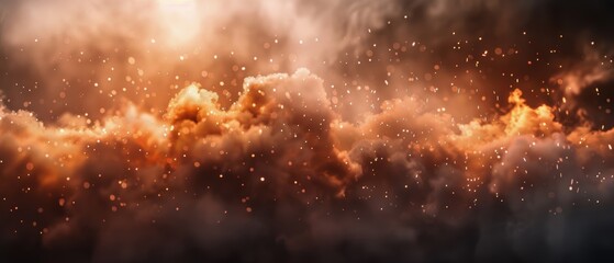 Fototapeta premium Fire explosion and ash particles in dark smoke, ideal for a dramatic motion effect wallpaper