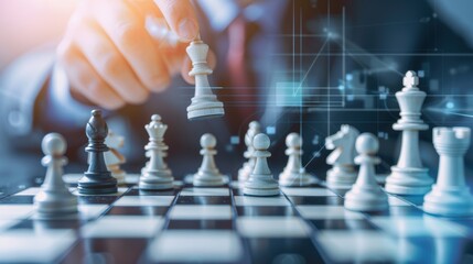 Double exposure of chess game and business team meeting, chessboard, Collaborative strategy, Strategic business moves
