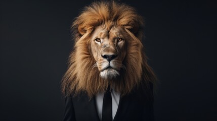 Corporate lion in a suit, symbolizing a successful and confident company leader