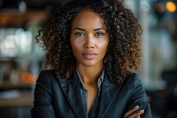 Obraz premium Confident African American businesswoman in office portrait.