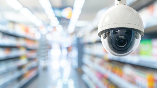 CCTV camera positioned in a retail store, illustrating advanced theft prevention and monitoring