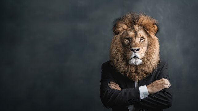 Business lion in a suit, highlighting traits of a successful entrepreneur and CEO