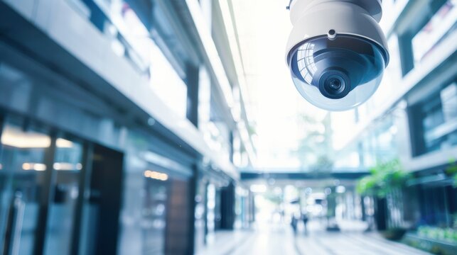 CCTV camera overlooking a building entrance, security surveillance, access control