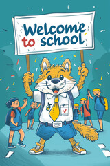 Fototapeta premium A friendly school mascot holding a 