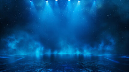 Abstract background with stage lights, dark room for product presentation. Showroom with spotlight and starry sky. Background for display of products on stage in the theater or studio