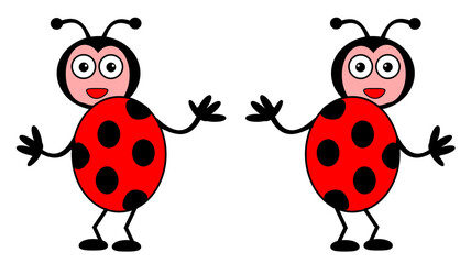 Fototapeta premium A cartoon ladybug with a funny face, two arms and two legs. Isolated on a white background.