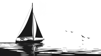 black silhouette of sailing athletes illustration for logo, banner, isolated on white background.