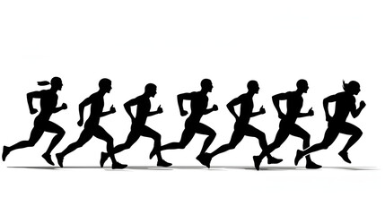 black silhouette of running athletes illustration for logo, banner, isolated on white background.