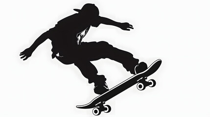 black silhouette of skateboarding athletes illustration for logo, banner, isolated on white background.