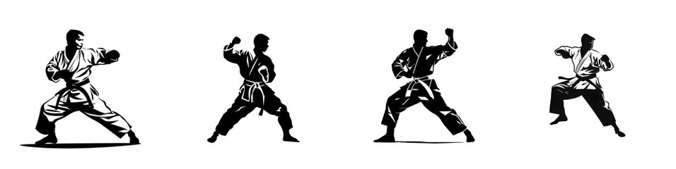 Fototapeta premium black silhouette of Judo and Karate athletes illustration for logo, banner, isolated on white background.