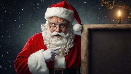 generative ai Positive smiley cheerful happy elderly Santa Claus wearing red hat and costume pants over dark background
