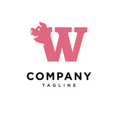 Letter W Pig Head Logo Icon