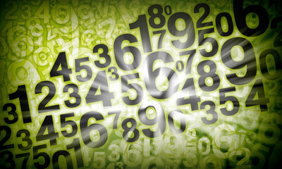 small and large black number on small and large white numbers are arranged overlapping each other on a green background, banner, template, number, background, web, object, green, gradient, copy space