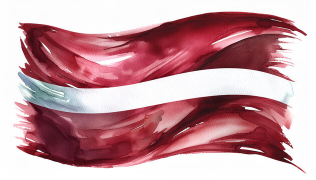 Watercolor painting Latvia flag, symbolizing Latvian patriotism and national pride. Hand drawn