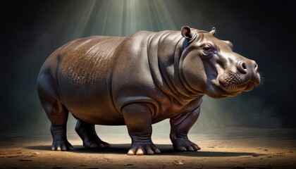 Naklejka premium Hippopotamus in a Spotlight.