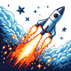 Shuttle rocket space launch pixelart retro vintage asset videogame concept toy exploration