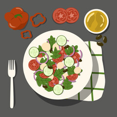 Top view Vegetable Salad Served in Bowls Vector