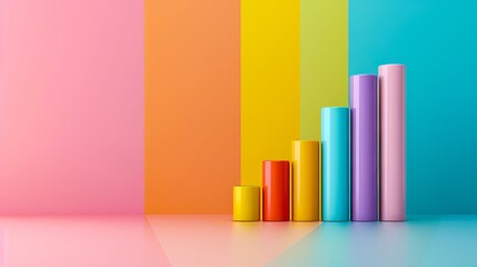 A colorful bar graph with a rainbow background.