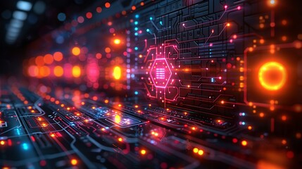 Geometric tech symbols and digital lines in an abstract industrial design showcasing the forefront of science and technology. , Minimalism,