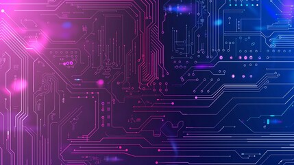 Electronic circuit chip blue purple gradient graphic design