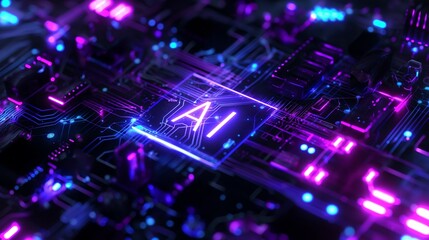 Fototapeta premium AI technology ship using electronic circuit board