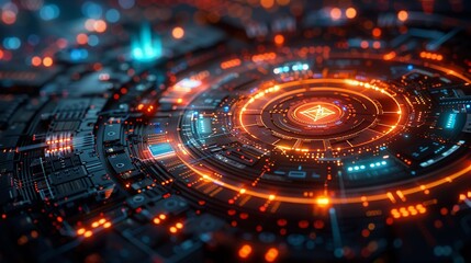 Abstract futuristic design with interconnected circuits and industrial elements symbolizing advancements in technology. , Minimalism,