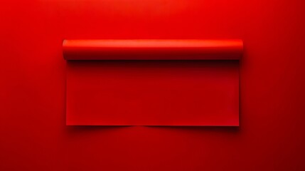 A red paper roll on a wall.