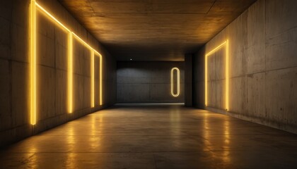 Concrete Corridor with Neon Lights.