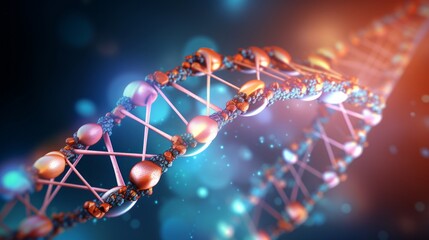 Detailed 3d rendering of dna double helix structure with vibrant color gradients, representing genetic research and molecular biology concepts, ideal for scientific presentations and educational mater