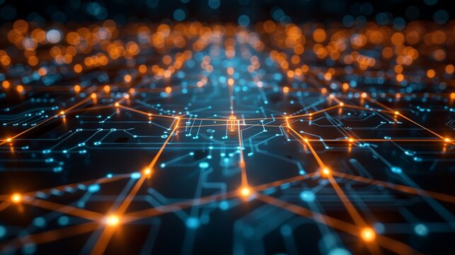 Abstract futuristic design with interconnected circuits and digital lines highlighting advancements in science. , Minimalism,