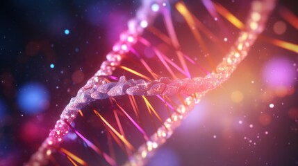 Detailed 3d rendering of dna double helix structure with vibrant color gradients, representing genetic research and molecular biology concepts, ideal for scientific presentations and educational mater