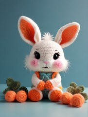 Adorable Handmade Crochet Bunny with Carrots - Cute and Cuddly Amigurumi Plush Toy for Kids - Perfect Easter Gift Idea - Handcrafted Soft Toy for Nursery Decor - Unique Crochet Animal Gifts