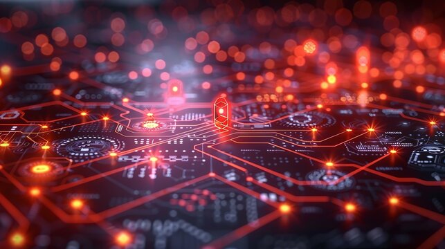 Geometric tech symbols and holographic elements in an abstract design representing advancements in industrial science. , Minimalism,