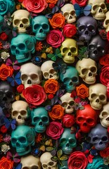 Fototapeta premium Skulls and roses wallpaper.