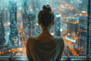 Obraz premium woman looking at modern city