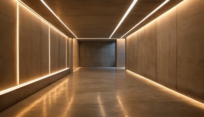 Minimalist Concrete Corridor With Recessed Lighting.