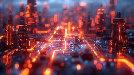 Fototapeta premium Abstract visualization of glowing tech lines and industrial elements symbolizing advancements in modern industrial science. , Minimalism,