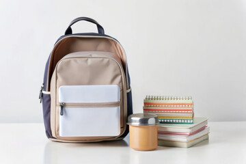 Student backpack, open with notebooks and lunch box visible, organized and ready for school, bright and colorful