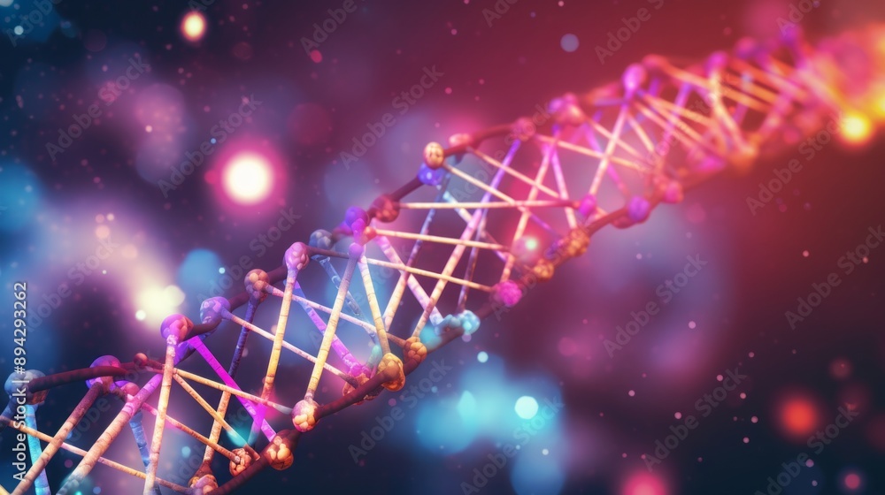 Poster 3d render of dna structure on abstract background: detailed visualization of genetic helix, molecula
