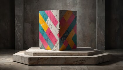 Geometric Marble Cube on Podium.