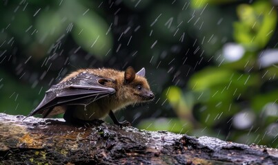 Obraz premium Mysterious Nocturnal Flight: Bats Soaring Through Rainy Night Sky. AI-Generated 4K Wallpaper Capturing Eerie Beauty of Winged Mammals in Stormy Weather. Atmospheric Dark Background for Nature Enthusia