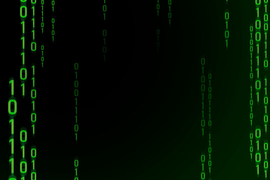Green binary numbers 0101 code on dark background. Data Stream for infosec and cryptography
