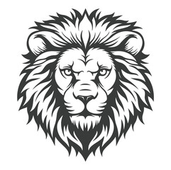 Obraz premium Black and white outline of a lions head with a large mane ,lion head logo simple ,generative ai