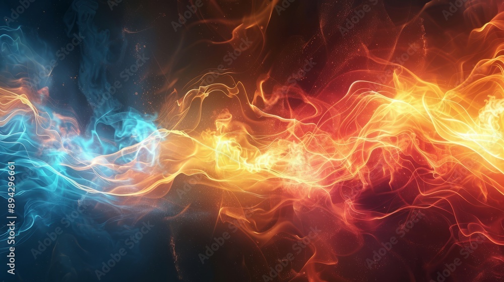 Poster dynamic energy flow visualization with abstract light trails and vibrant particle waves on dark back