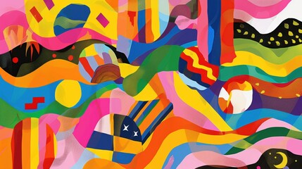 illustration of various LGBTQ pride flags in a colorful and artistic arrangement