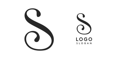 Elegant calligraphic logo. Stylish letter S, sleek typography for branding, signage, corporate identity. Suitable for fashion, beauty, luxury brands, modern minimalist template. Vector illustration.