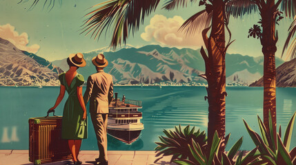 Vintage travel posters and luggage labels from the 1920s and 1930s , postcard design, Postcard