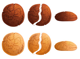 Traditional cookie almond and chocolate set. Whole, part and view in front sweet pastry.